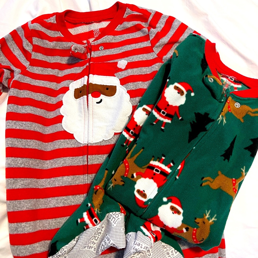 Carters just one you size 5 footie pjs. Fleece Christmas fabric.